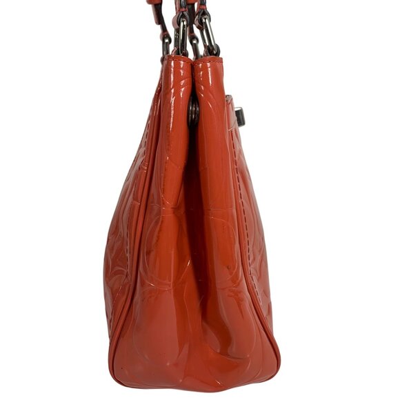 COACH Hampton Orange Patent Embossed Leather Medium Carryall F14413 Shoulder Bag - Picture 6 of 16